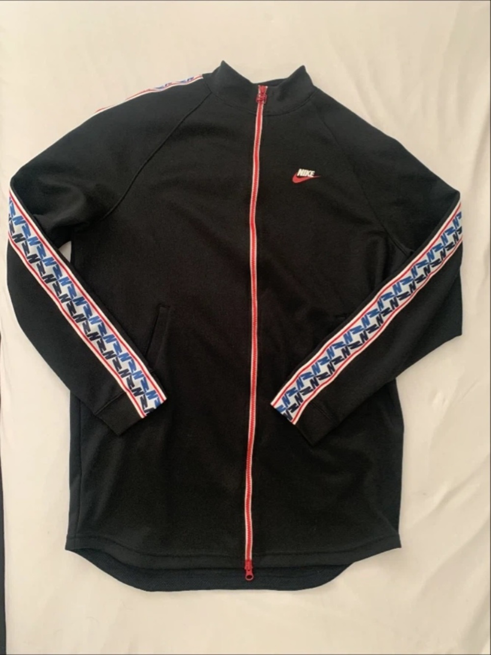 Nike Black Full-Zip Sweater with Red Zip and Blue-White Sleeve Tape